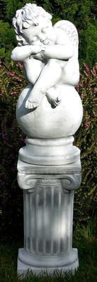 Deko Garten Deko Figur Beton Statue Engel schlafend auf ionischer Säule H 68 cm