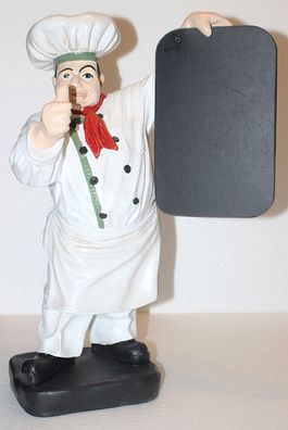 Figur Koch mit Tafel zum Beschriften H 43 cm Gastrofigur Dekofigur aus Kunstharz