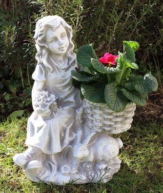 Dekofigur Deko Figur Gartenfigur Mädchen mit Korb zum bepflanzen H 34 cm Beton