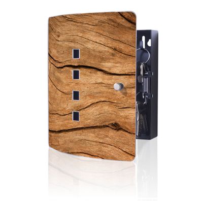 banjado® Schlüsselkasten Edelstahl silber-schwarz 10 Haken Motiv Trockenes Holz