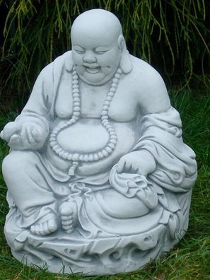 Deko Figur lachender Buddha sitzend Statue H 30 cm Garten Skulptur aus Beton