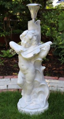 Figur Statue Putte mit Geige H 75 cm klassische Skulptur mit LED Solarlampe Deko