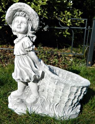 Dekofigur Skulptur Gartenfigur Mädchen mit Korb zum Bepflanzen Höhe 40 cm Beton