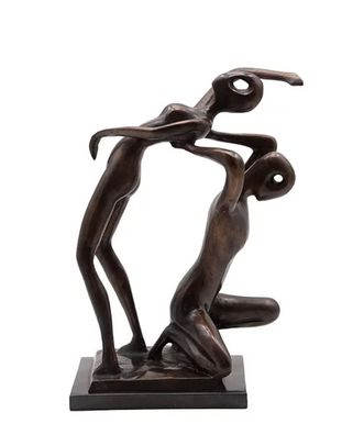 Bronzefigur Bronzeskulptur Abstrakte Kunst Figur Gymnastik Paar modern H 42 cm