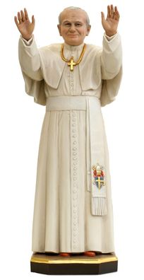 Statue Papst Johannes Paul der II H 20 cm Heiligenfigur Holzfigur aus Ahornholz