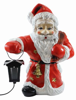 Dekofigur Weihnachtsmann mit Sack und elektrischer Laterne H 41 cm aus Kunstharz