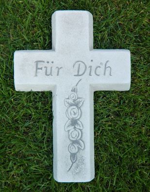 Dekofigur Deko Grabdekoration Kreuz mit Aufschrift "Für Dich" Länge 30 cm Beton