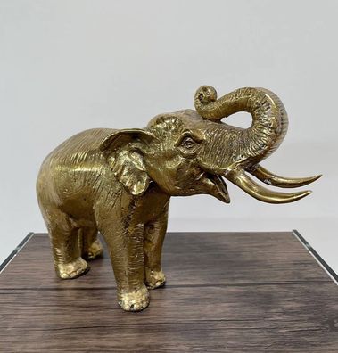 Bronzefigur Bronzeskulptur Skulptur Tierfigur goldener Elefant aus Bronze B 36cm