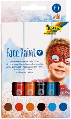 folia 380602 - Face Paint Schminkstifte Wild, 6 farbig sortierte Stifte für Kinder...