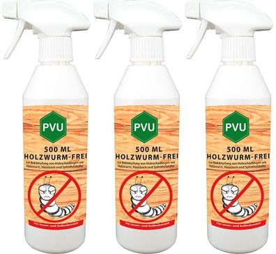PVU 3x500ml Anti Holzwurm Spray Tod Mittel Schutz Ex gegen Holzwürmer Hausbock