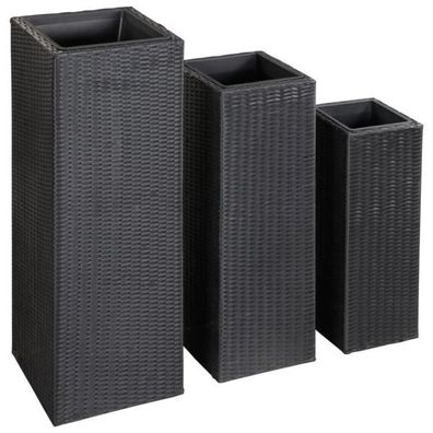 Garten-Hochbeete 3-tlg. Poly Rattan Schwarz