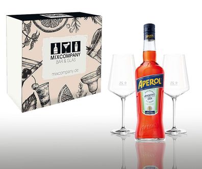 Aperol Geschenkset - Aperol Aperitivo Italiano 0,7L (11% Vol) + 2x Wein Gläser