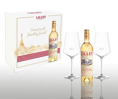 Lillet Geschenkset - Blanc Aperitiv de France 750ml (17% Vol) + + 2 Wein Gläser