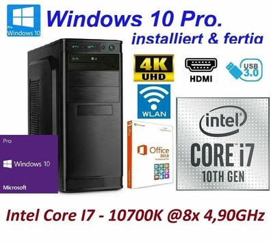 PC Büro Computer I7 10700K 8x 3,80GHz 16GB DDR4 500GB SSD 1TB HDD Windows 1 + + + +