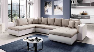 FURNIX XXL Sofa Fiorenzo mit Schlaffunktion Sofakissen Couch U-Form MA 120 + OR 24