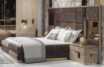 Bett Polster Bettrahmen Möbel Design Doppelbett Luxus Schlafzimmer Holz Textil