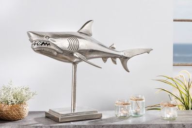 Deko-Figur Haifisch 70cm SHARK silber Aluminium Maritim Hai-Skulptur Dekoration