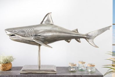 Deko-Figur Haifisch 103cm SHARK silber Aluminium Maritim Hai-Skulptur Dekoration