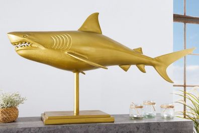 Deko-Figur Haifisch 103cm SHARK gold Aluminium Maritim Hai-Skulptur Dekoration