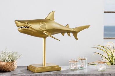 Deko-Figur Haifisch 70cm SHARK gold Aluminium Maritim Hai-Skulptur Dekoration
