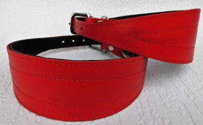 Windhund - Halsband, Halsumfang 43-51cm, Echt Leder + Rot 1a