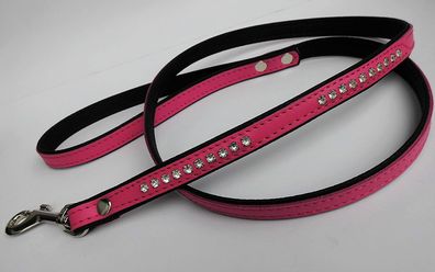 HUNDE LEINE - Echt LEDER + Strass, 130cm/16mm, PINK (16-12-5-44)