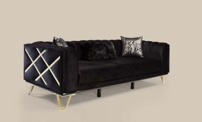Schwarz Dreisitzer Samt Couch Wohnzimmer Luxus Couchen Sofa Elegant
