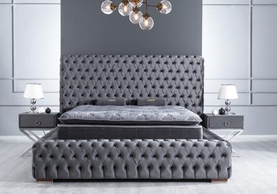 Schlafzimmer Chesterfield Bett 3tlg. 2x Nachtische Betten Samt mit Matratze