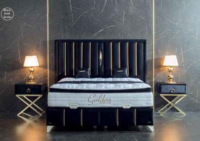 Luxus Schlafzimmer Samt Metall Bett Doppelbett 2x Nachttisch Betten Möbel 3tlg.