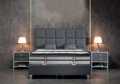 Schlafzimmer Set Grau Bett Design Modern Luxus 2x Nachttische 3 tlg.