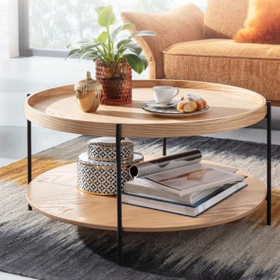 Wohnling Couchtisch 78x78x40 cm Wohnzimmertisch Holz Metall Sofatisch Tisch Rund