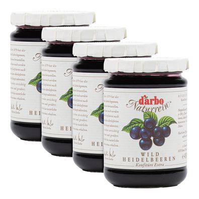 Food-United DARBO Konfitüre Extra Naturrein wilde Blaubeeren-Konfitüre 4x 450g Glas