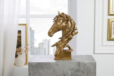 Pferde Deko-Figur 40cm UMA gold Aluminium Pferdekopf Skulptur Reitsport