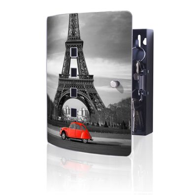 banjado® Schlüsselkasten Edelstahl silber-schwarz 10 Haken Motiv Paris