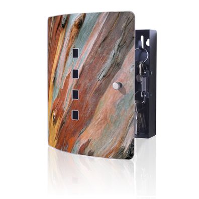 banjado® Schlüsselkasten Edelstahl silber-schwarz 10 Haken Motiv Coloured Wood