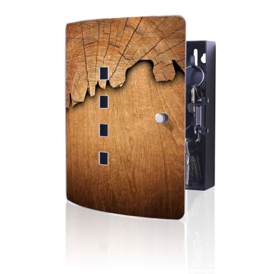 banjado® Schlüsselkasten Edelstahl silber-schwarz 10 Haken Motiv Holz