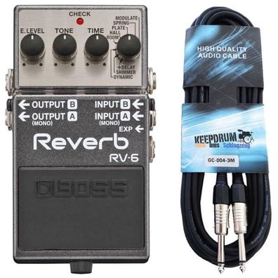 Boss RV-6 Reverb Pedal Studio-Hall mit Gitarrenkabel