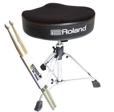 Roland RDT-S Schlagzeughocker Sattelsitz mit Schlagzeugstöcken