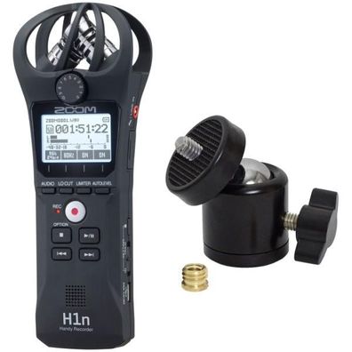 Zoom H1n Recorder mit Kugelgelenk Stativ-Adapter