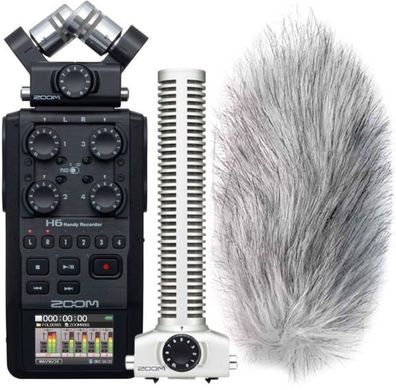 Zoom H6 BK Recorder mit SGH-6 Mikrofon und Windschutz