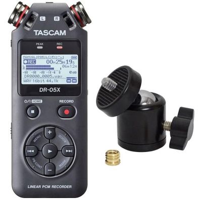 Tascam DR-05X Audio-Recorder mit Kugelgelenk Adapter