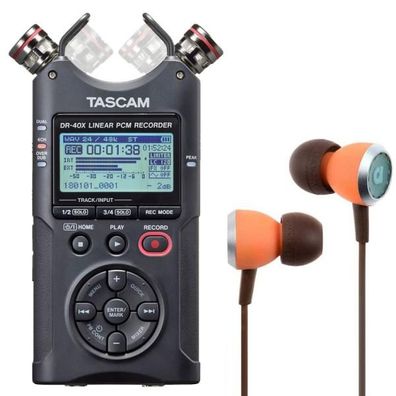 Tascam DR-40X Audio-Recorder mit Audiofly Ohrhörer
