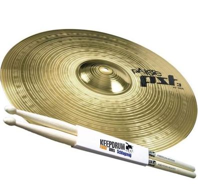 Paiste PST3 14 Crash Becken mit Drumsticks