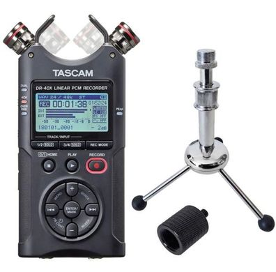 Tascam DR-40X Recorder mit Tripod Stativ mit Adapter