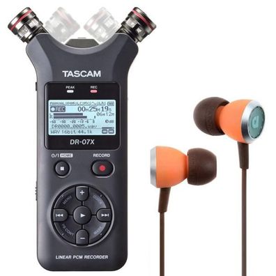 Tascam DR-07X Audio-Recorder mit Audiofly Ohrhörer
