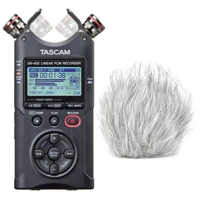 Tascam DR-40X Audio-Recorder mit Fell- Windschutz