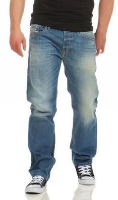 Diesel Herren Jeans Waykee Blau Regular Straight 100% Baumwolle Neu