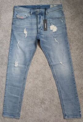 Diesel Herren Jeans Tepphar R25H8 Blau Slim Carrot Vintage Used Look Stretch Neu