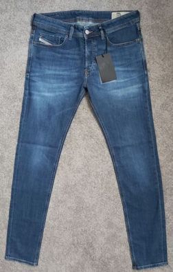 Diesel Herren Jeans Sleenker-X 0097T W32 L32 Blau Slim Used Look Stretch Neu