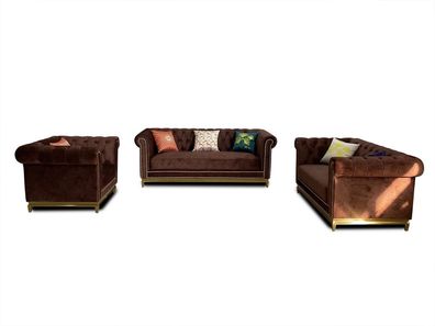 Sofagarnitur Chesterfield mit Metall Luxus Couch Textil Polster Möbel